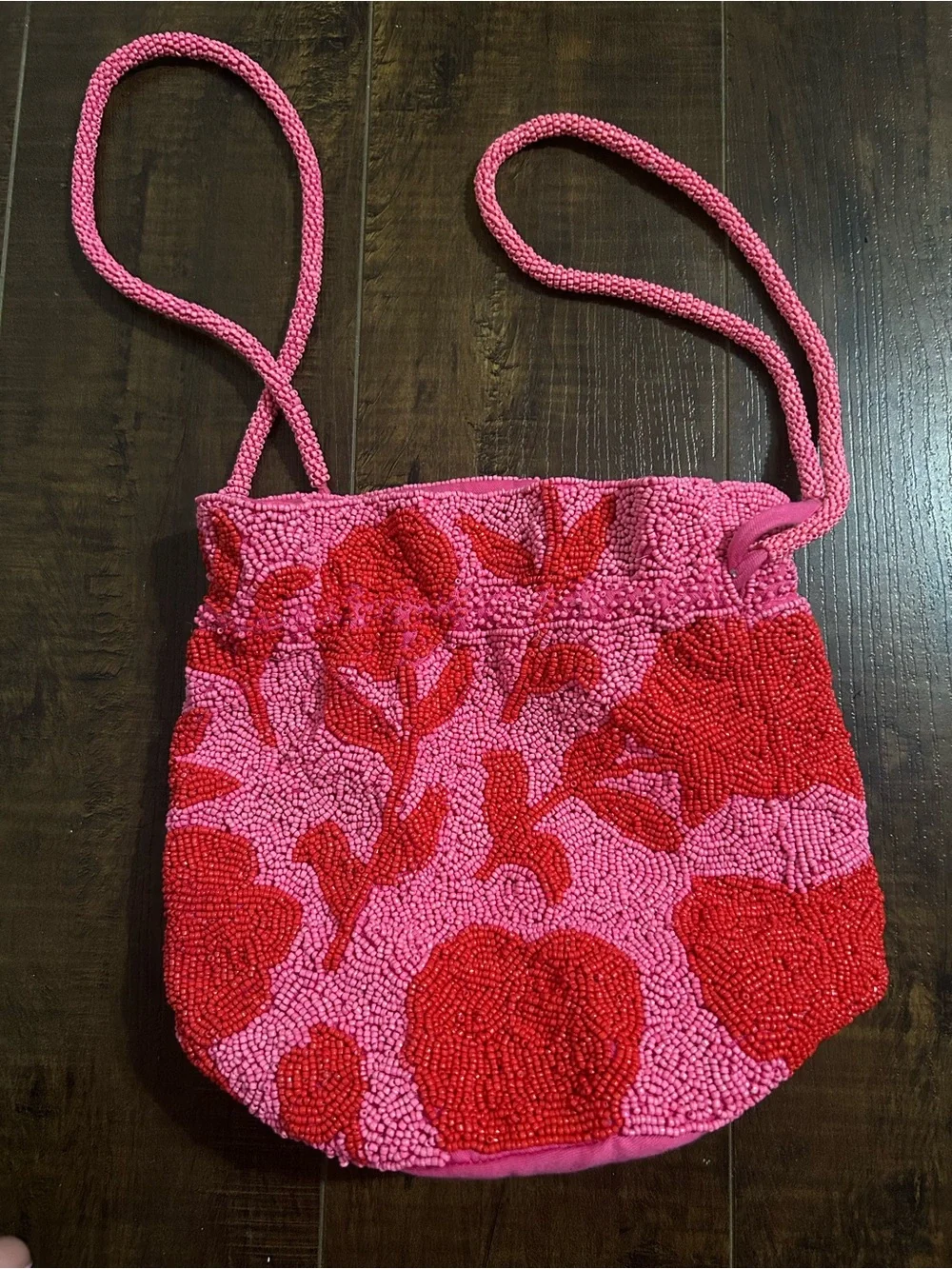 kate spade Pink and Red Beaded Mini Bucket Bag
